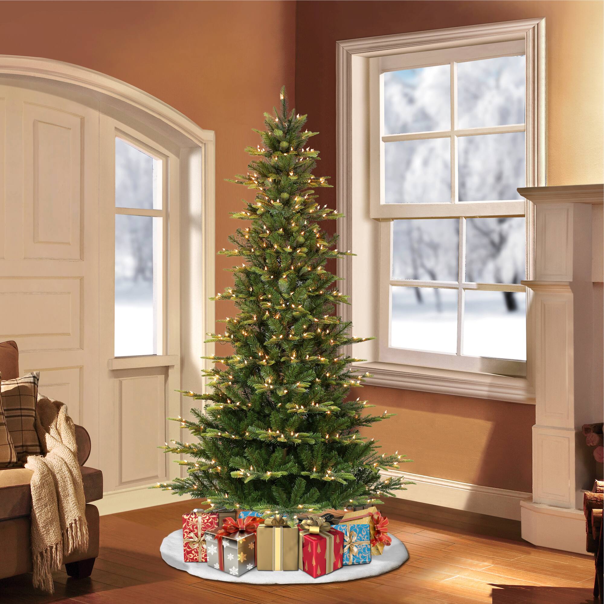 7.5ft. Pre-Lit Slim Aspen Fir Artificial Christmas Tree, Clear Lights